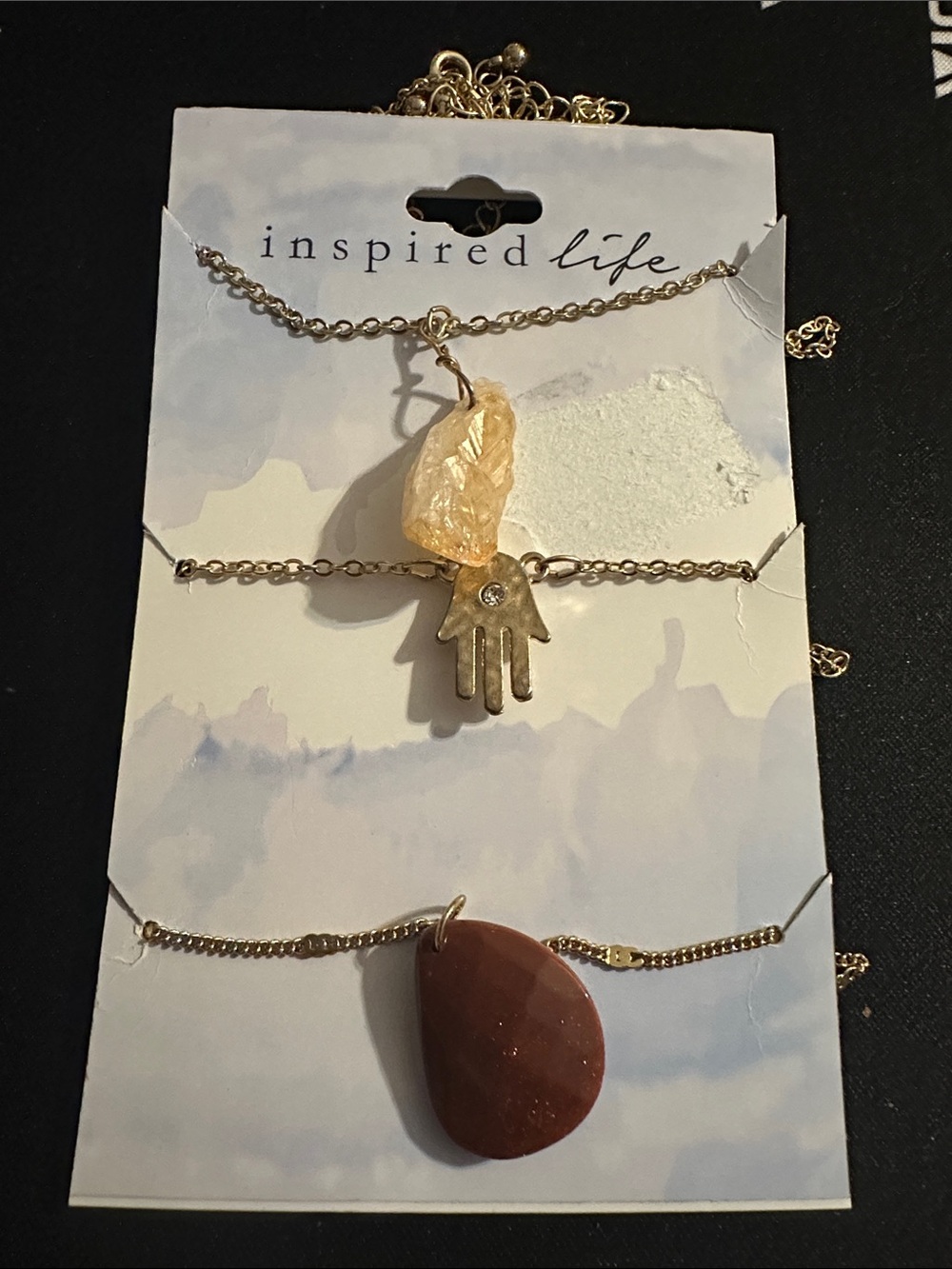 Inspire Gold Hamsa & Citrine Layered Necklace Set - Gold and Peach
#109